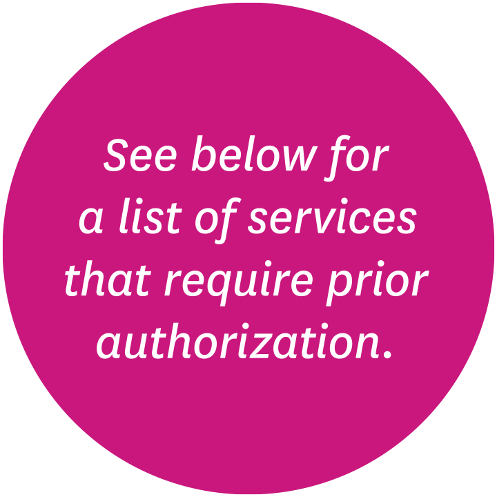 See below for a list of services that require prior authorization.